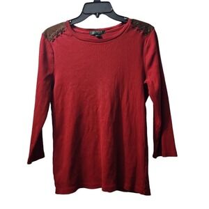 Lauren Ralph Lauren Long Sleeve Top‎ Brown Shoulder Detail Ribbed XL